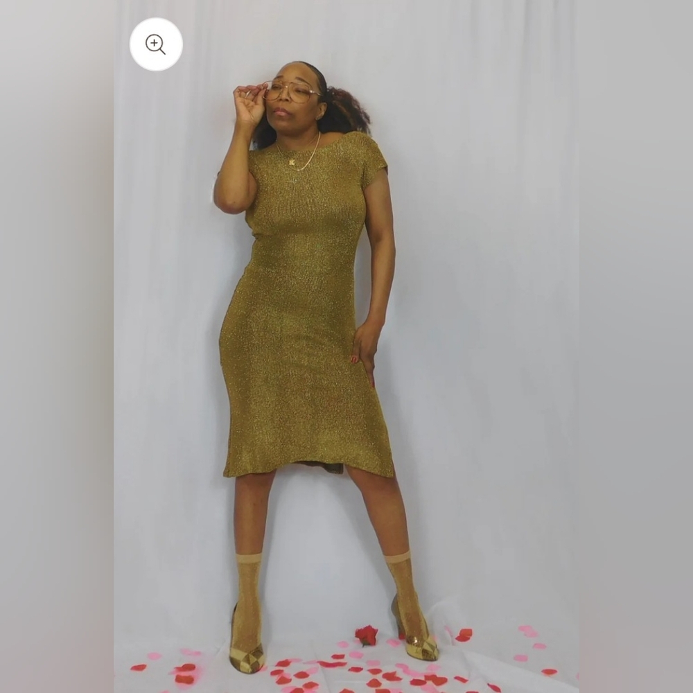 Vintage 70s Tracy! Gold Disco Dress Size Medium